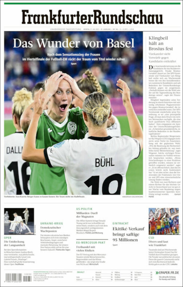 Portada de Frankfurter Rundschau (Alemania)