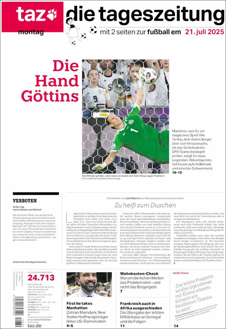 Portada de Die Tageszeitung (Alemania)