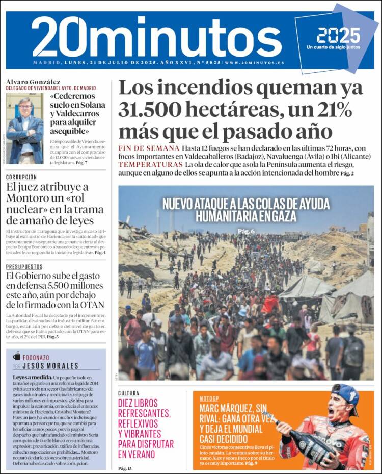 Portada de 20 Minutos - Madrid (España)