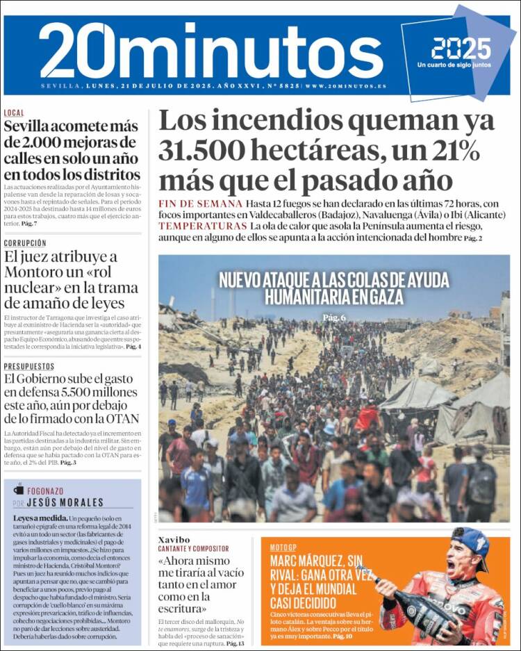 Portada de 20 Minutos - Sevilla (España)
