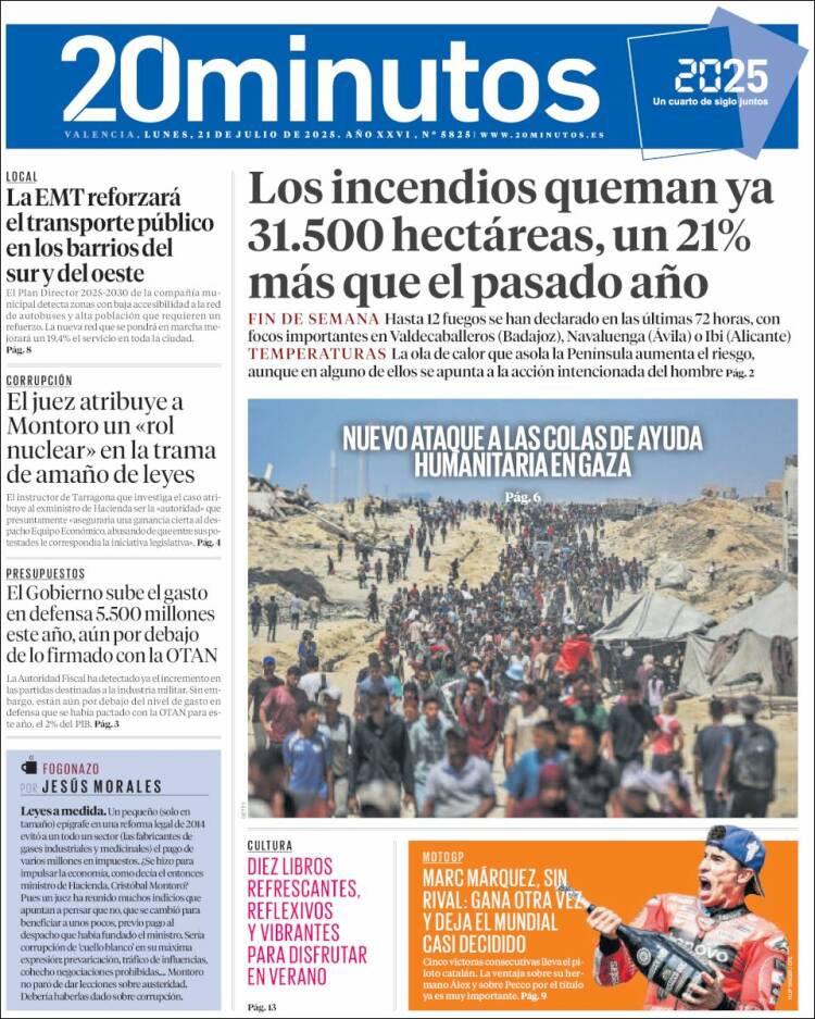 Portada de 20 Minutos - Valencia (España)