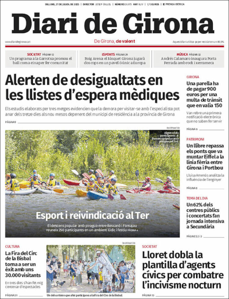 Portada de Diari de Girona (España)