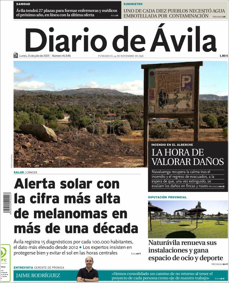 Portada de Diario de Ávila (España)