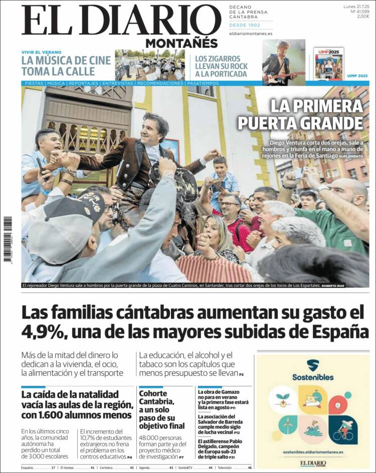 Portada de El Diario Montañés (España)