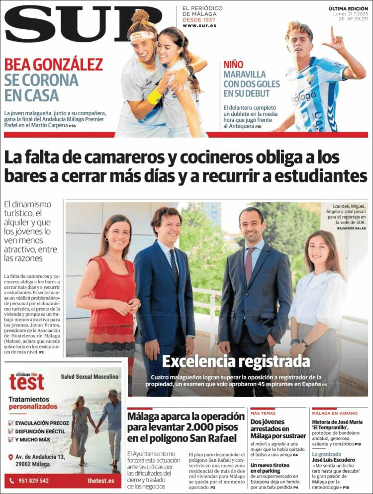 Portada de Diario el Sur (España)