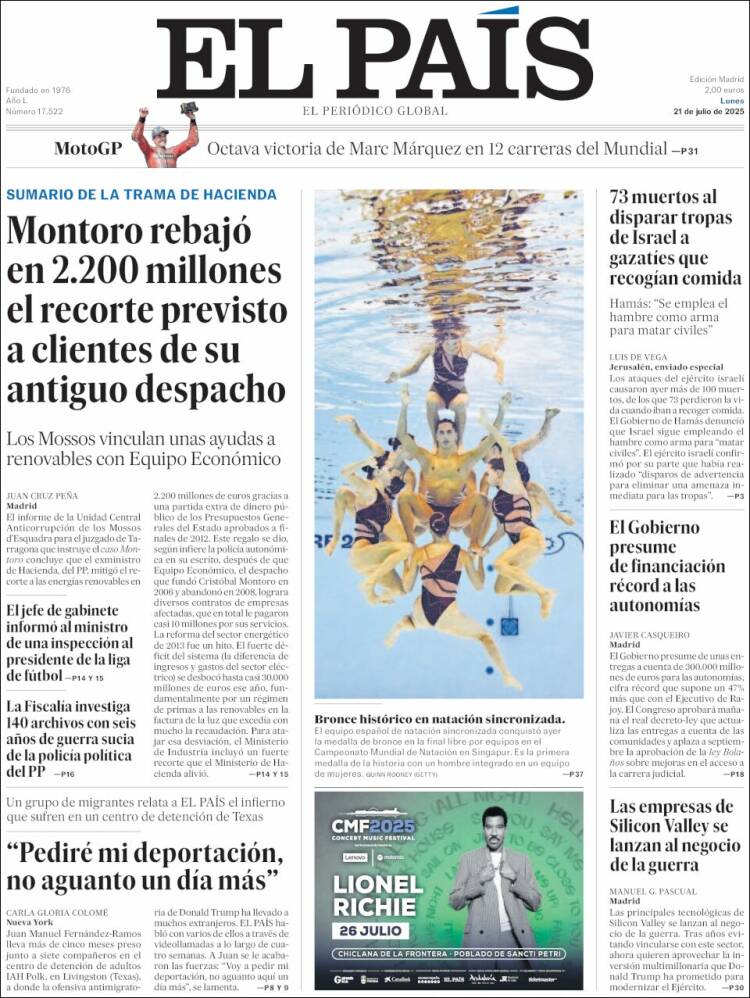 Portada de El País (España)