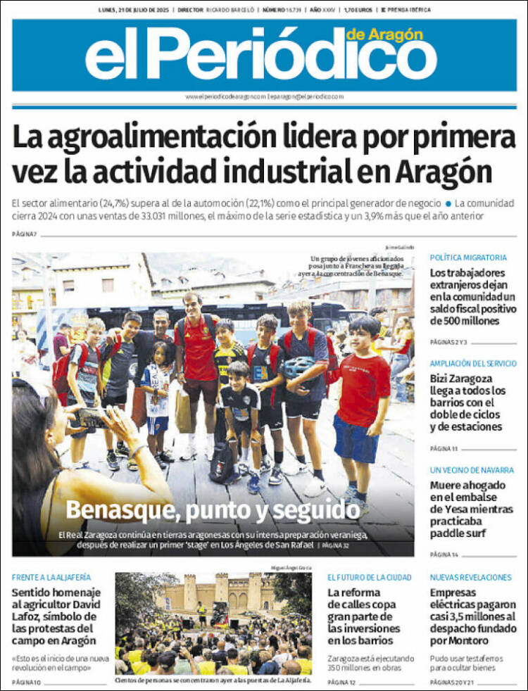 Portada de El Periódico de Aragón (España)