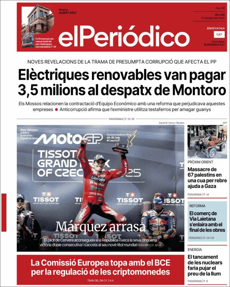 Portada de El Periódico de Catalunya (España)