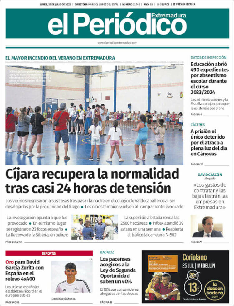 Portada de El Periódico de Extremadura (España)
