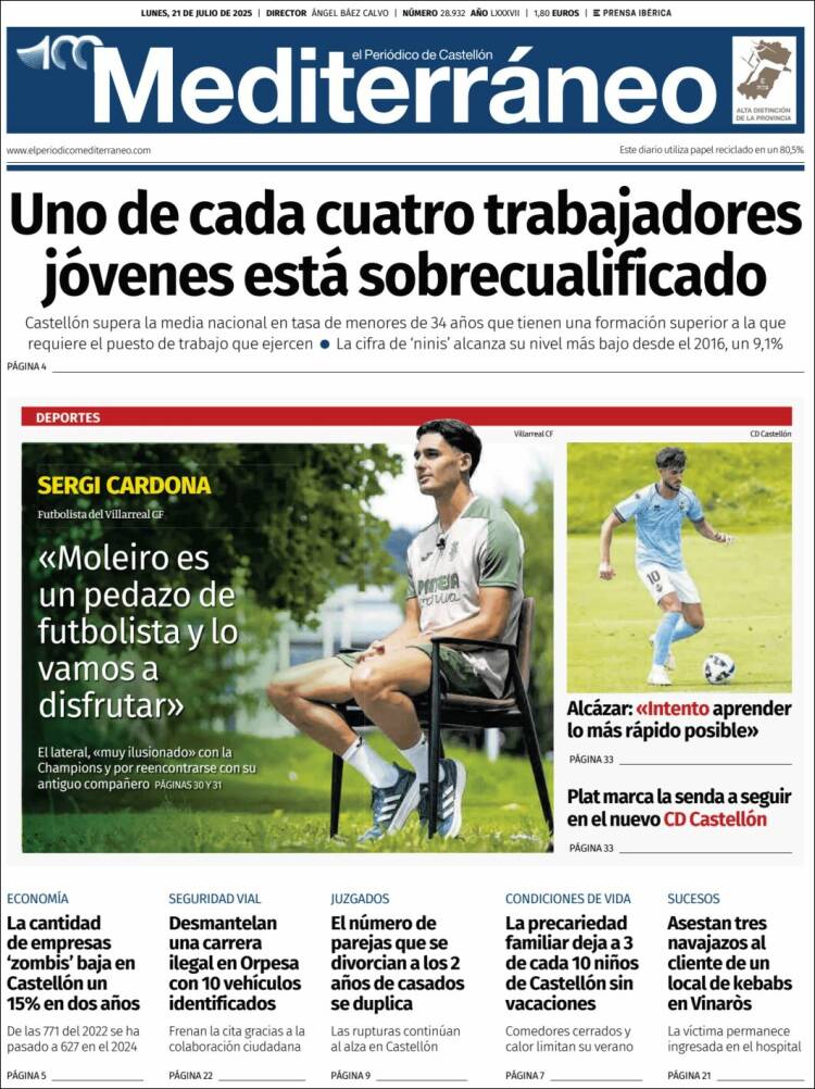 Portada de El Periódico Mediterraneo (España)