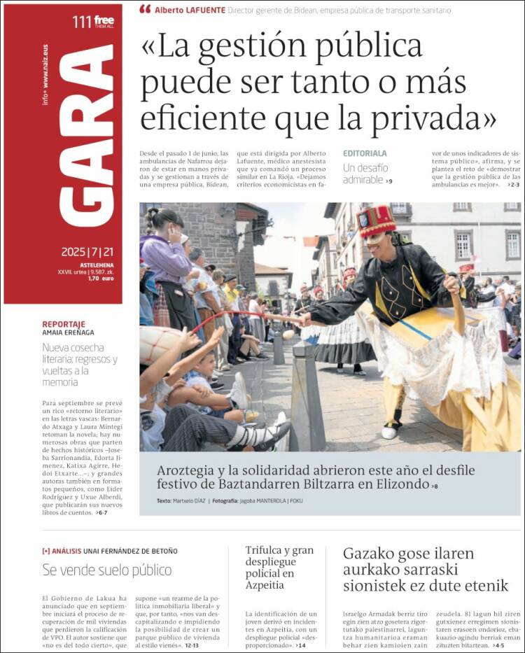 Portada de Gara (España)