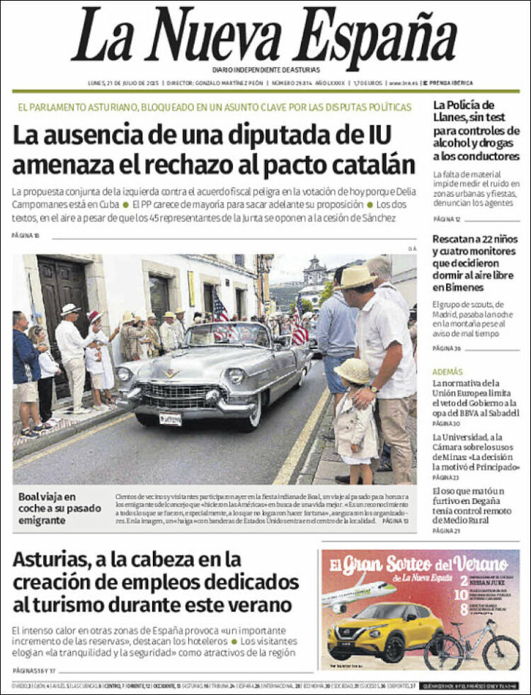 Portada de La Nueva España (España)