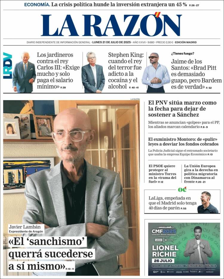 Portada de La Razón (Spain)
