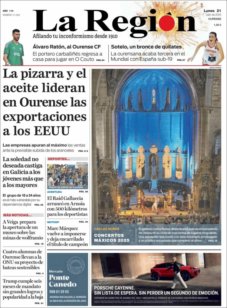 Portada de La Región de Ourense (España)