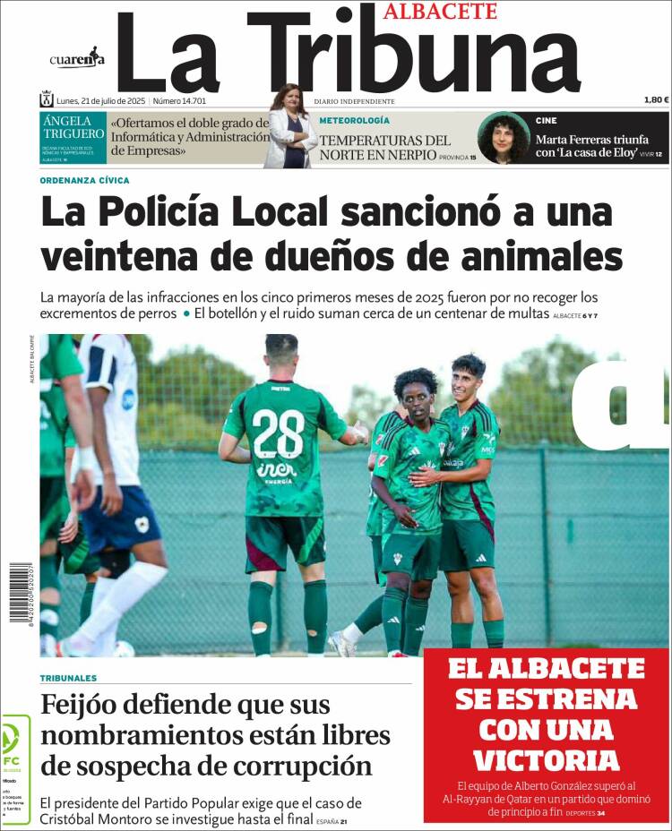 Portada de La Tribuna de Albacete (España)