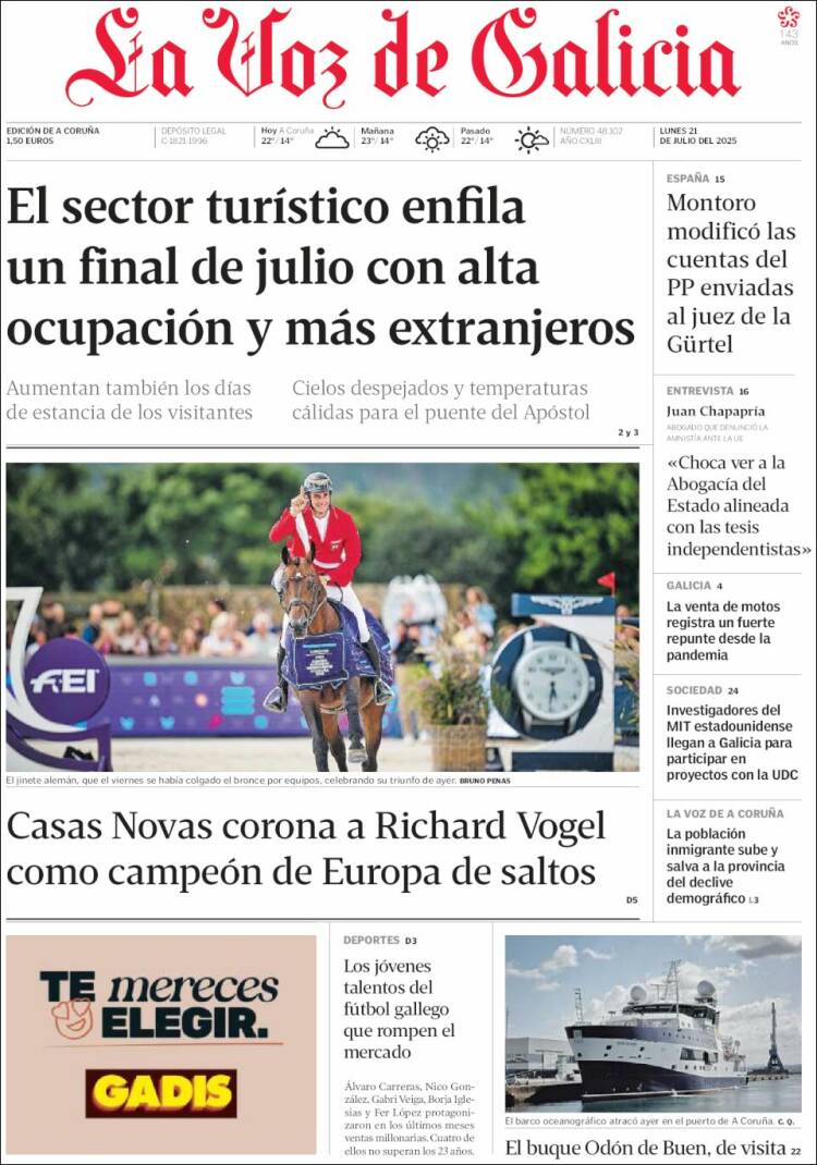 Portada de La Voz de Galicia (España)