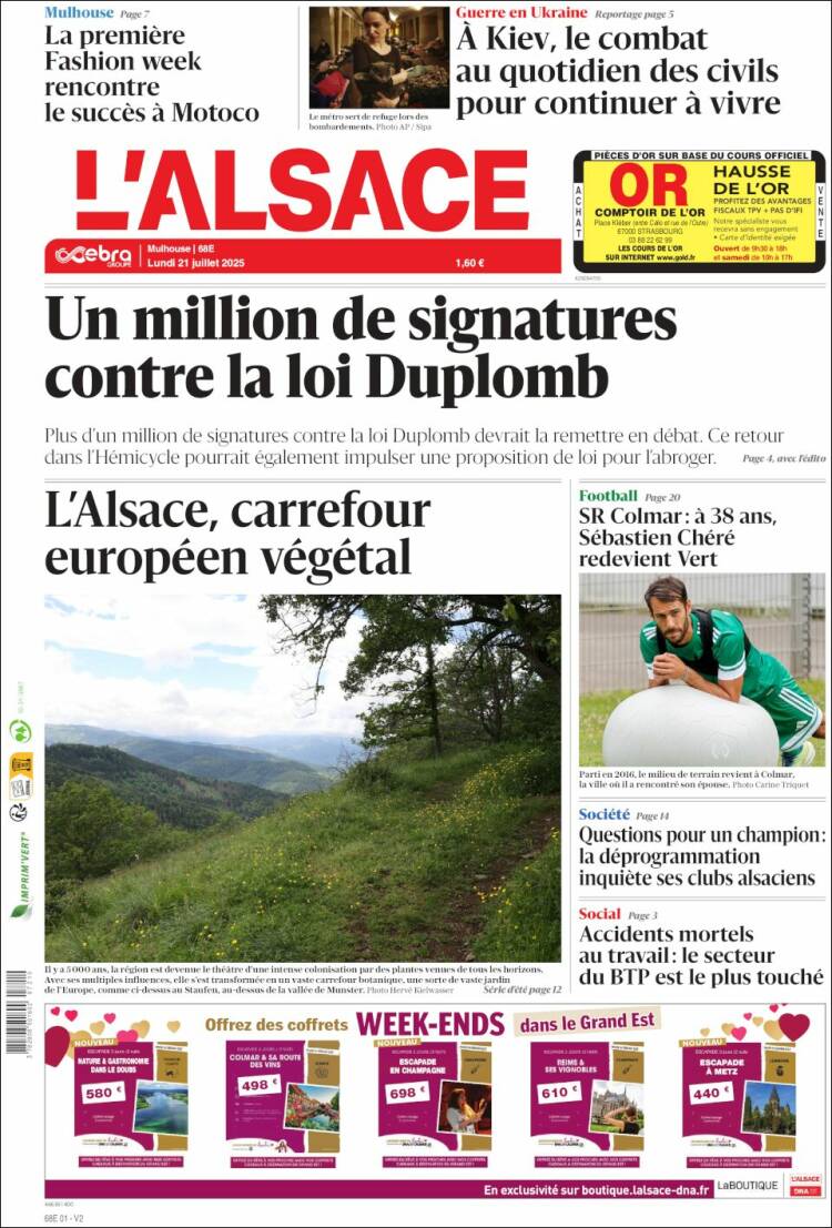 Portada de Journal L'Alsace (Francia)