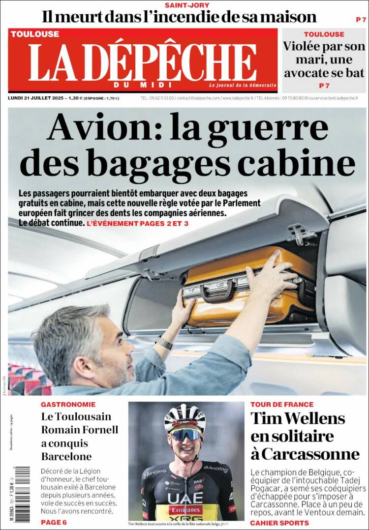 Portada de La Dépêche du Midi (Francia)