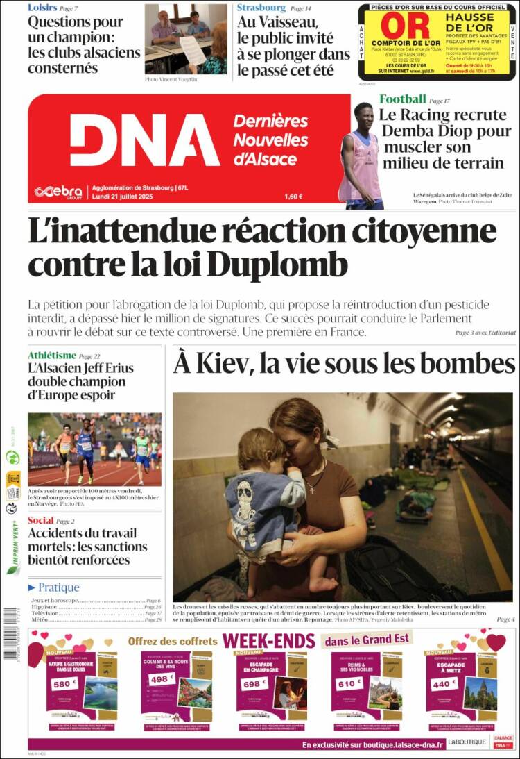 Portada de Les Dernières Nouvelles d'Alsace (Francia)