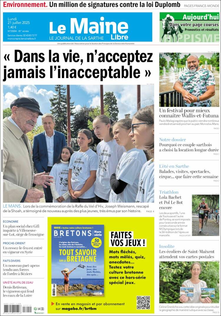 Portada de Le Maine Libre (Francia)