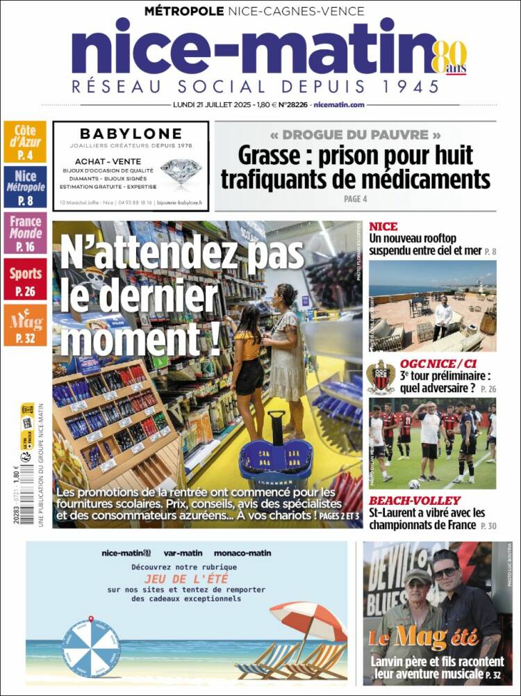 Portada de Nice-Matin (Francia)