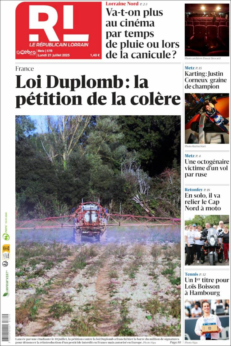 Portada de Le Republicain Lorrain (France)