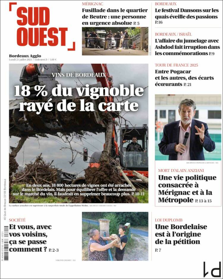 Portada de Sud Ouest (Francia)