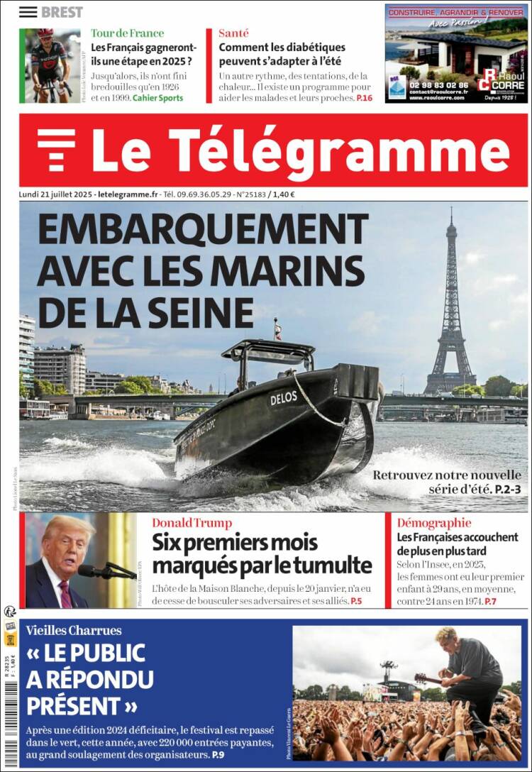 Portada de Télégramme (Francia)