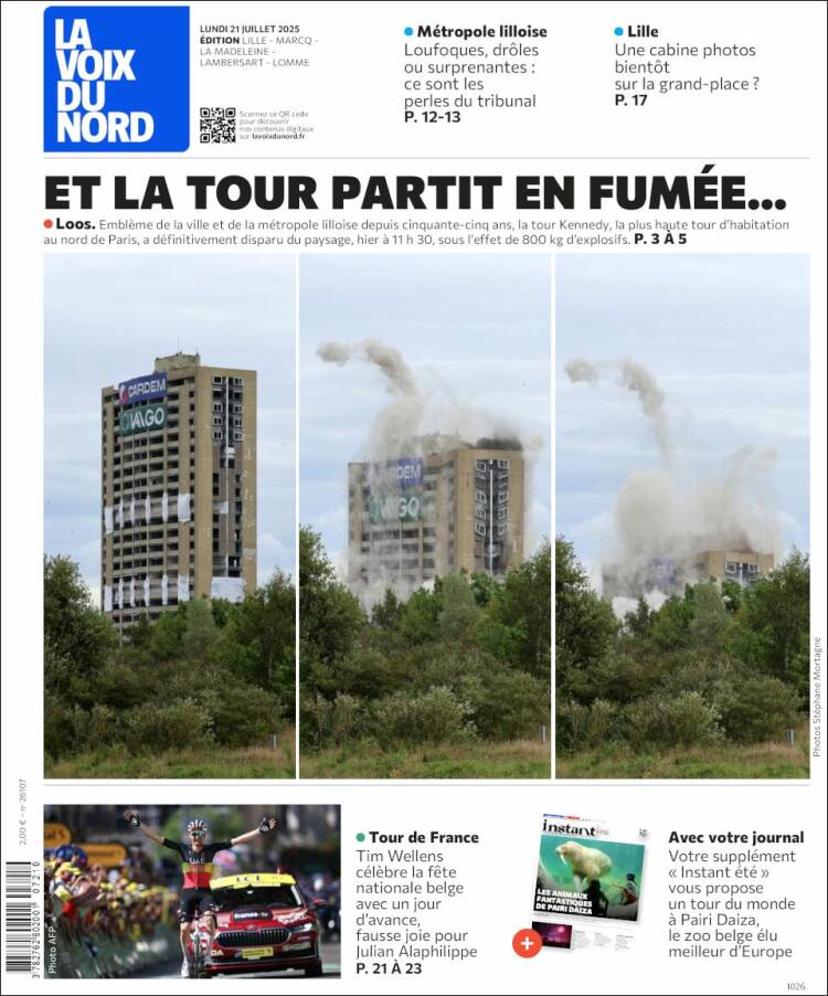 Portada de La Voix du Nord (Francia)