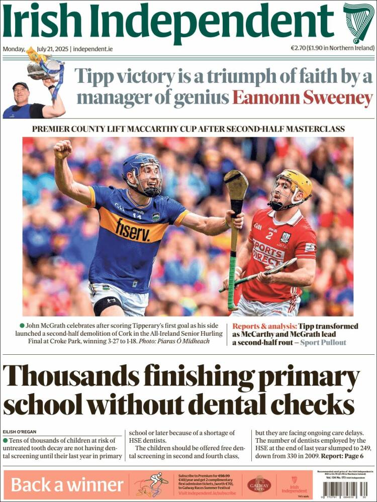 Portada de Irish Independent (Irlanda)