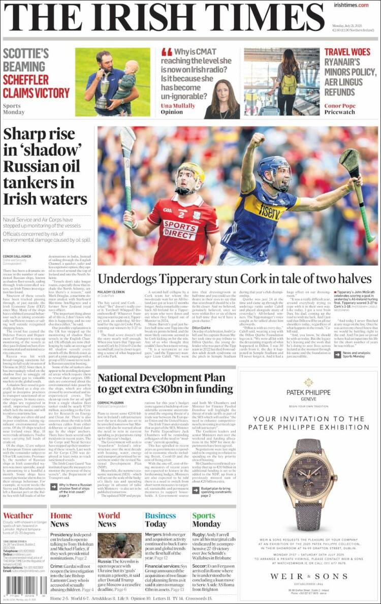 Portada de Irish Times (Irlanda)