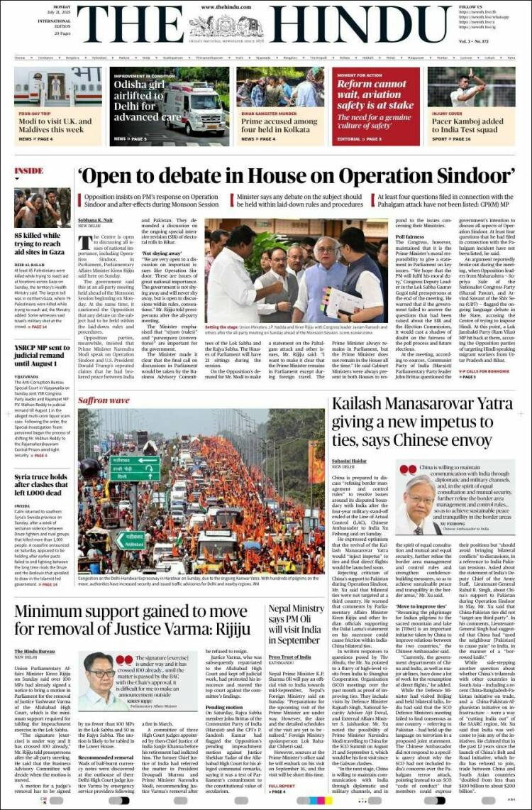 Portada de The Hindu (India)