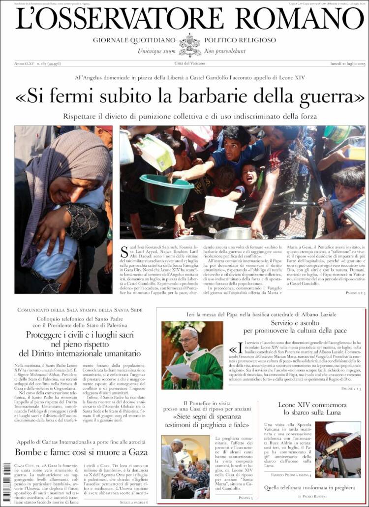 Portada de L'Osservatore Romano (Italia)
