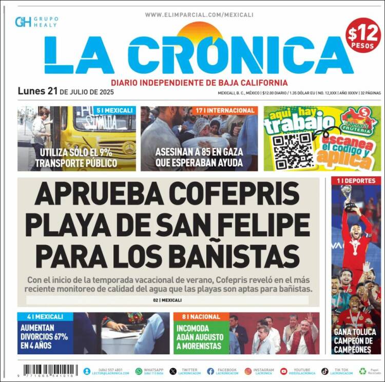 Portada de La Crónica de Baja California (México)