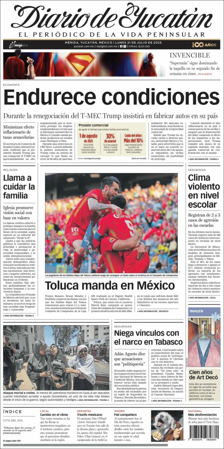Portada de Diario de Yucatán (México)