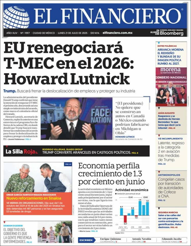 Portada de El Financiero (México)
