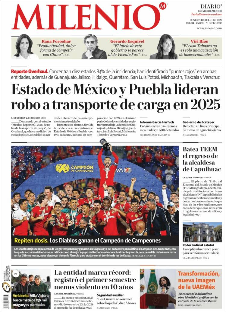 Portada de Milenio - Estado de México (México)