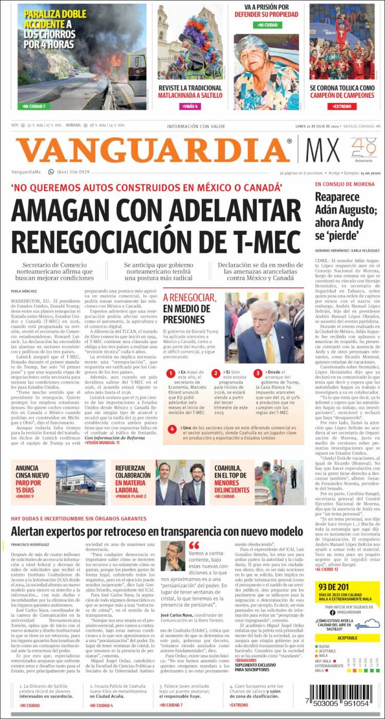 Portada de Vanguardia (México)