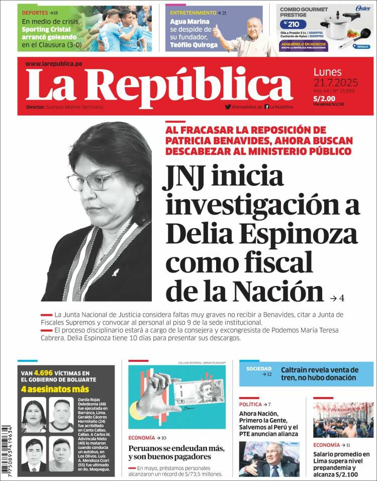 Portada de La Republica (Perú)