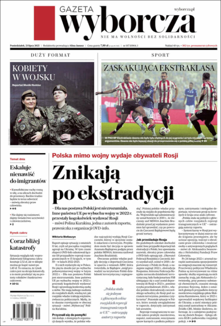 Portada de Gazeta Wyborcza (Polonia)