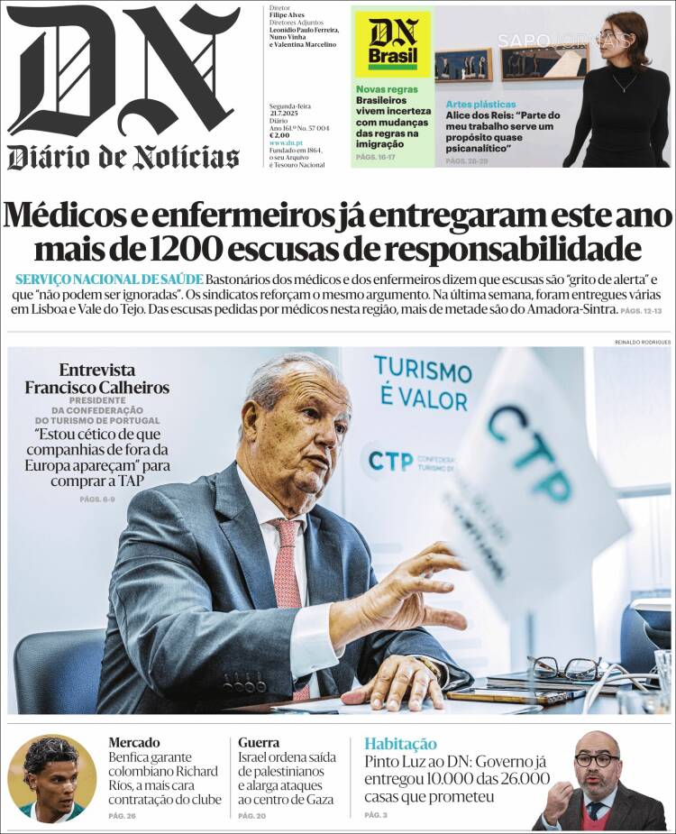 Portada de Diário de Noticias (Portugal)