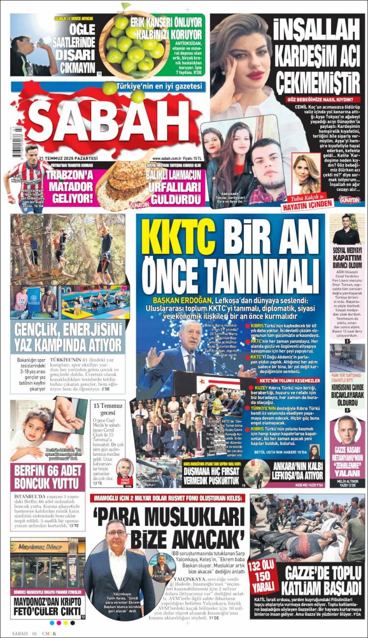 Portada de Sabah (Turquía)