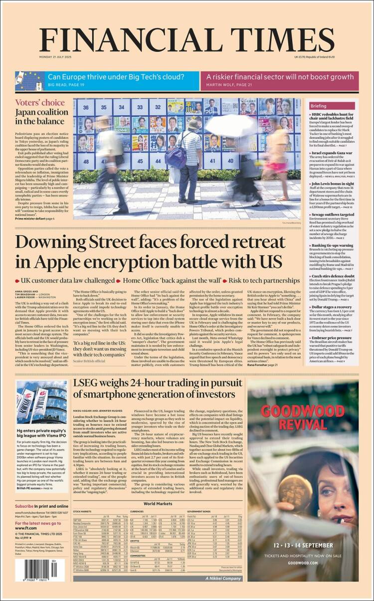 Portada de Financial Times (Reino Unido)