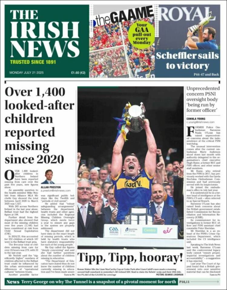 Portada de Irish News (Reino Unido)