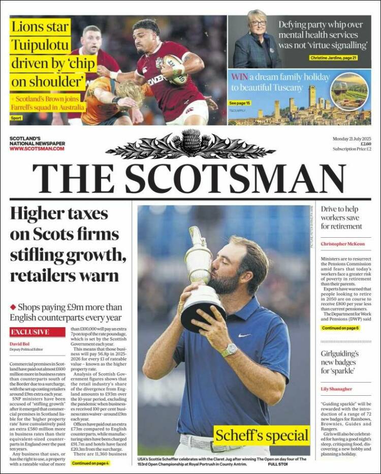 Portada de The Scotsman (Reino Unido)