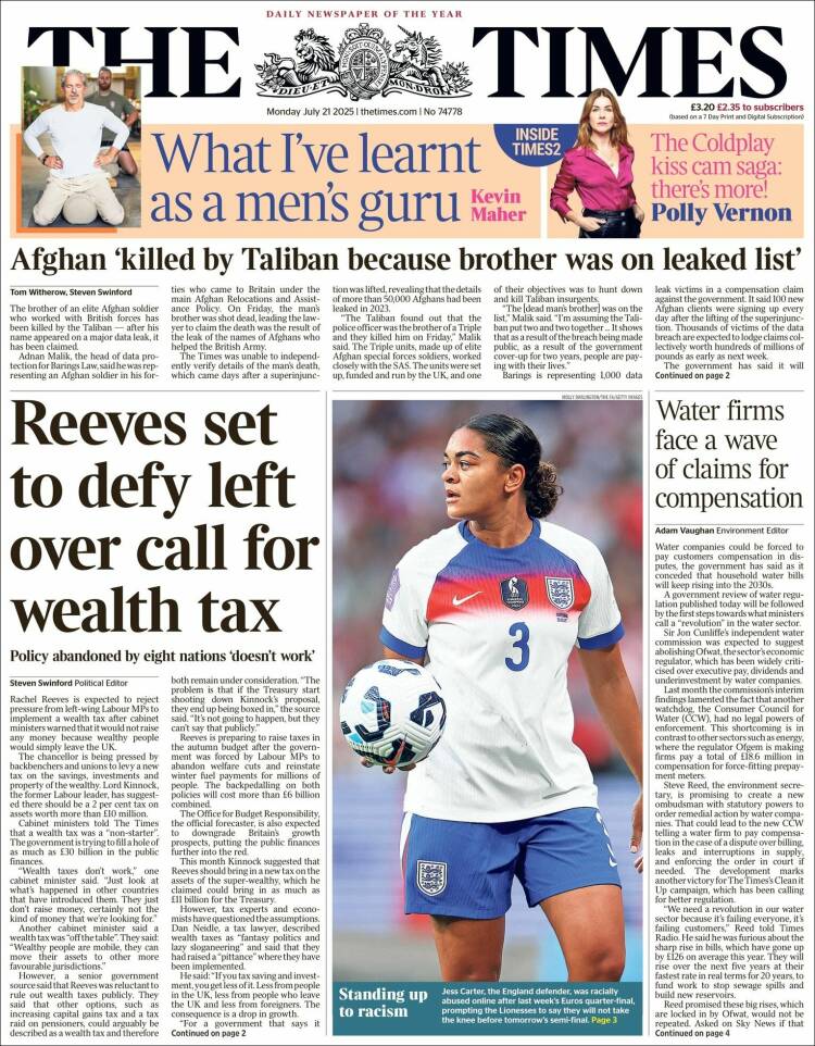 Portada de The Times (Reino Unido)
