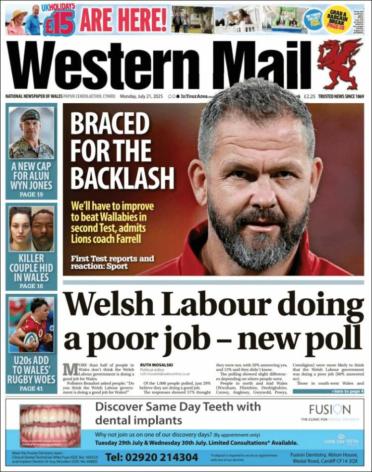 Portada de Western Mail (Reino Unido)