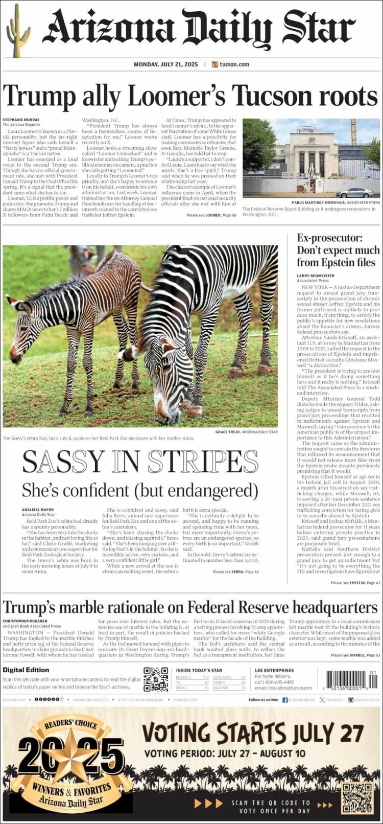 Portada de Arizona Daily Star (USA)