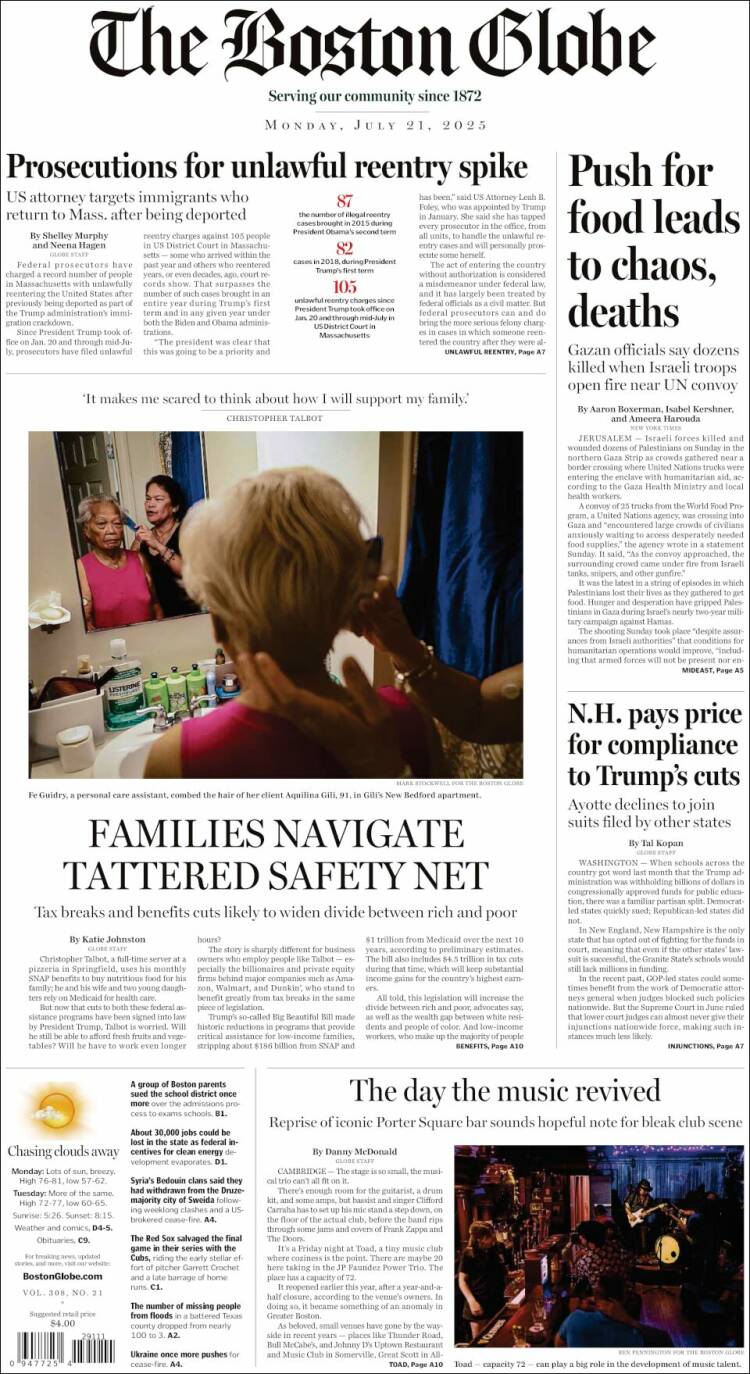 Portada de Boston Globe (USA)
