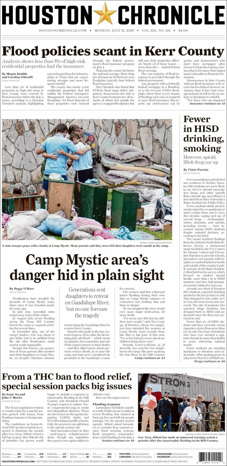 Portada de Houston Chronicle (USA)